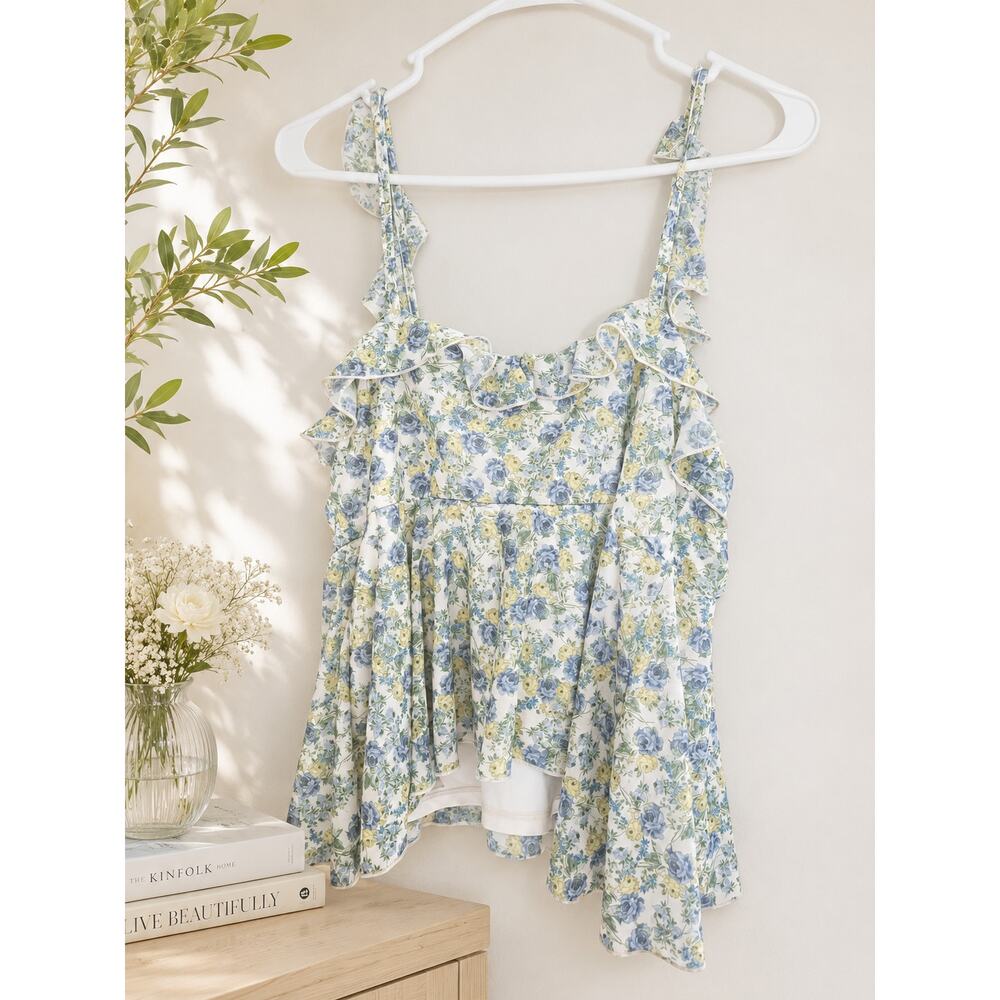 Wild Fable Floral Ruffle Tank Top Size Large Cottagecore